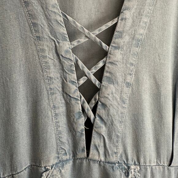 SUBOO | Dubious Hemingway Denim Chambray Raw Hem Dress Swim Cover Up| Sz 6 - Picture 7 of 10